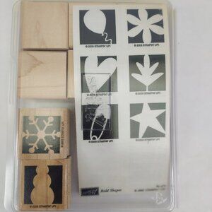 Stampin' Up! BOLD SHAPES Set Of 8 Rubber Stamps On Wood Blocks Star Flower Heart